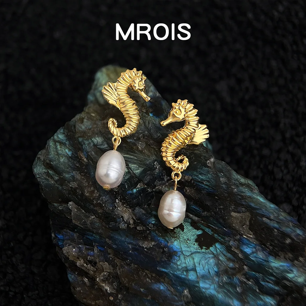 Ocean Department~ Original Freshwater Pearl Creative Little Seahorse Earrings Niche Design Light Luxury Earrings
