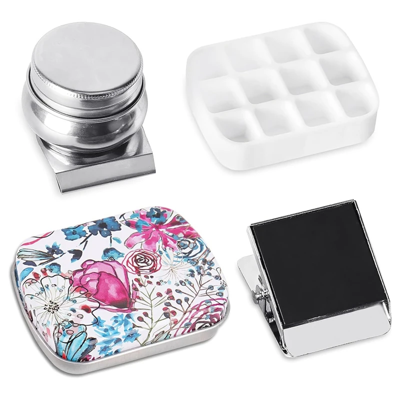 Portable Mini Tin Box,12-Well Empty Watercolor Palette,Small Paint Storage Kits With Magnetic Clip And Oil Pot Easy To Use