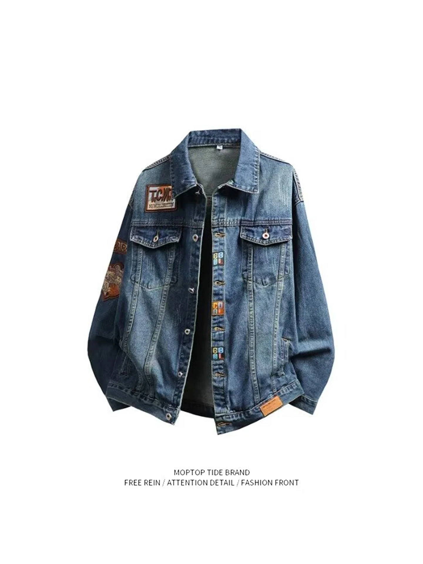 

Мужская джинсовая куртка Waed Casual для весны и осени, американский стиль, высококачественная рабочая одежда, верхняя одежда из полиэстера с длинными рукавами, на молнии