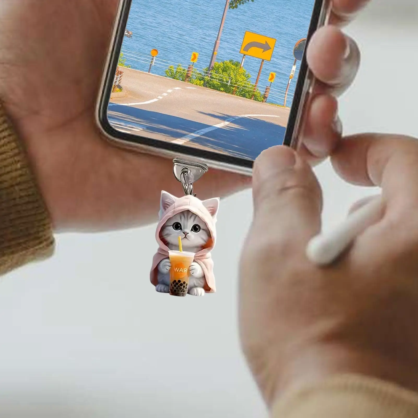 2D Acrylic Phone Dust Plug For IPhone Samsung Type-C Interface Adorable Cat Pattern Universal Phone Charging Port Dust Cover