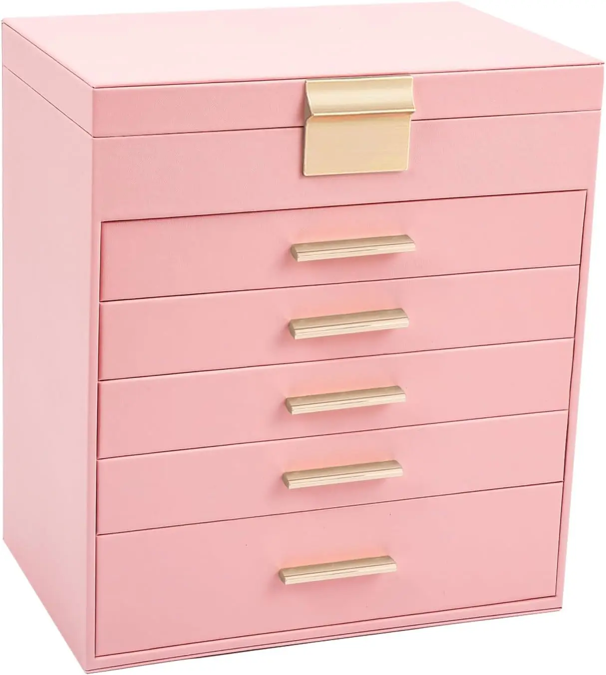 

6-Layer Jewelry Organizer with 5 Drawers - Large Pink Storage Box for Earrings, Necklaces & Cosmetics