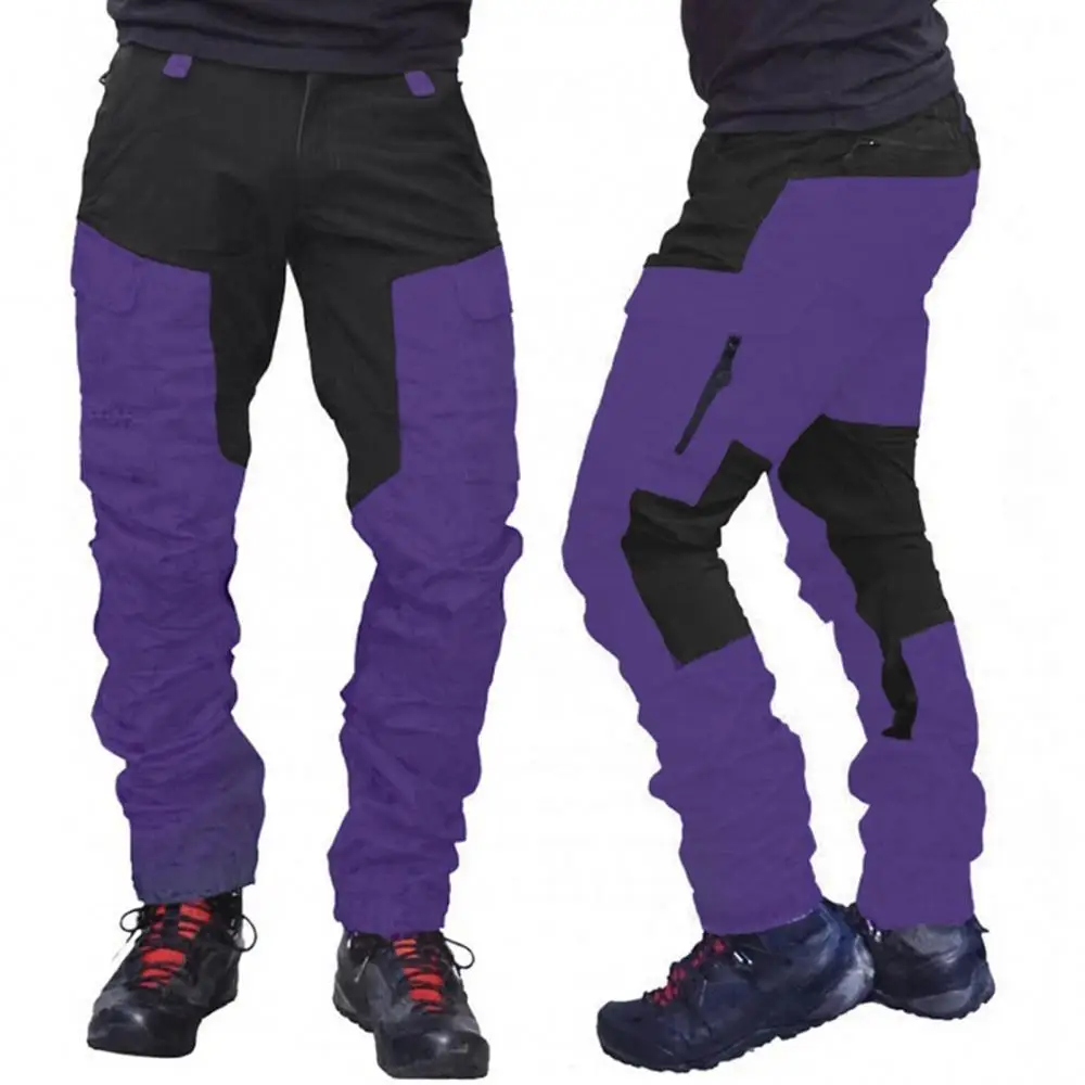 Men Fashion Color Block Multi Pockets Sports Long Cargo Pants Work Trousers