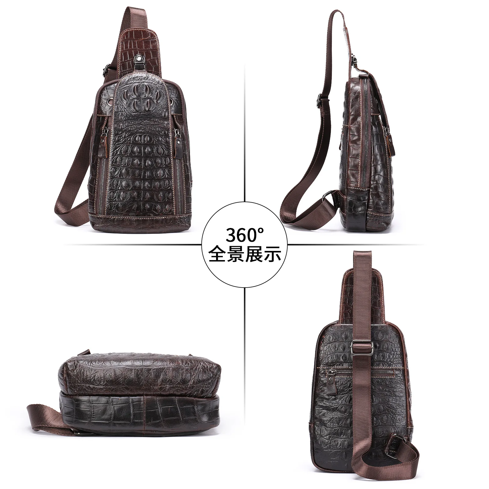 Vintage Crocodile Grain Leather Men's Chest Bag – Trendy European Style Shoulder Bag, Soft Leather Crossbody Sling for Daily Use