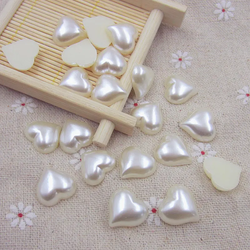 6-15MM White/Ivory Heart Shape Flat Back Pearls Half Round Beads For Art Scrapbooking Decoration DIY Jewelry Making