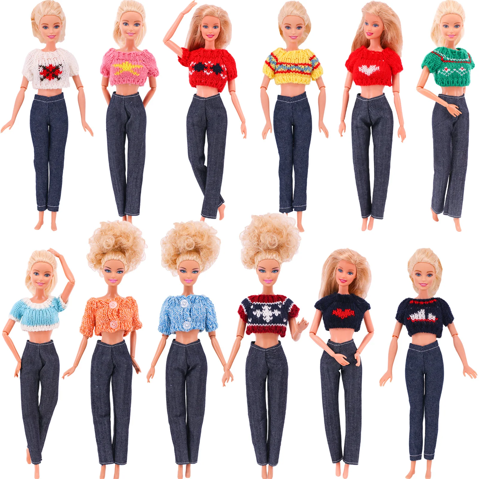 3 Bộ 1/6 BJD Quần Áo Búp Bê Tay Áo Len + Quần Dài Thời Trang Tình Yêu Mẫu Cho 11.8Inch Barbies Búp Bê, blythe Búp Bê Nữ Kid Đồ Chơi