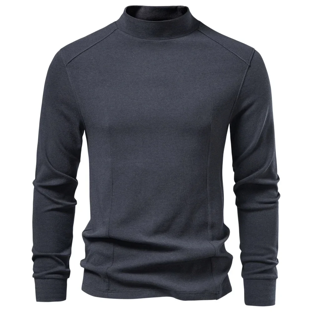 AIOPESON Men's Faux Cashmere Sweater Mock Neck Solid Color Slim Fit Pullover Knit Base Layer Top Autumn Winter Warm Wear Shirt