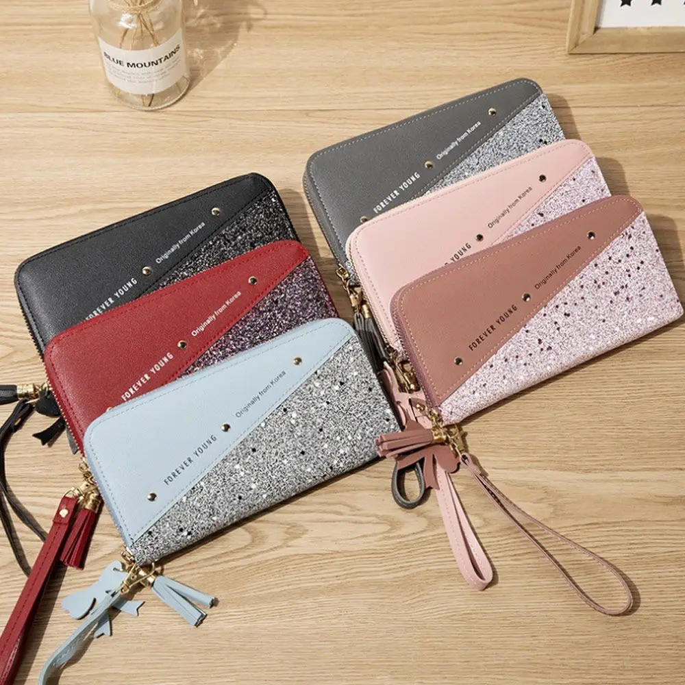 Pochette porte-cartes pour femmes, portefeuille long, sac à main à fermeture éclair, sac de téléphone