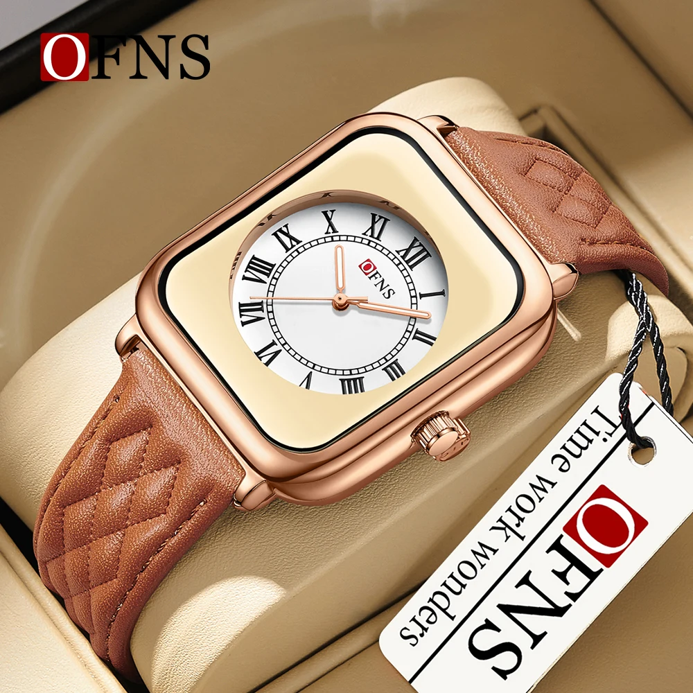 OFNS-reloj de cuarzo informal para mujer, cronógrafo con esfera minimalista, resistente al agua y al desgaste, de cuero genuino, a la moda, nuevo