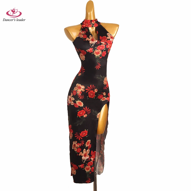 

Latin Dance Stage Performance Special High-end Dress Clothing Slim Fit Flower Watermark Samba Rumba Style Blackpool Dress