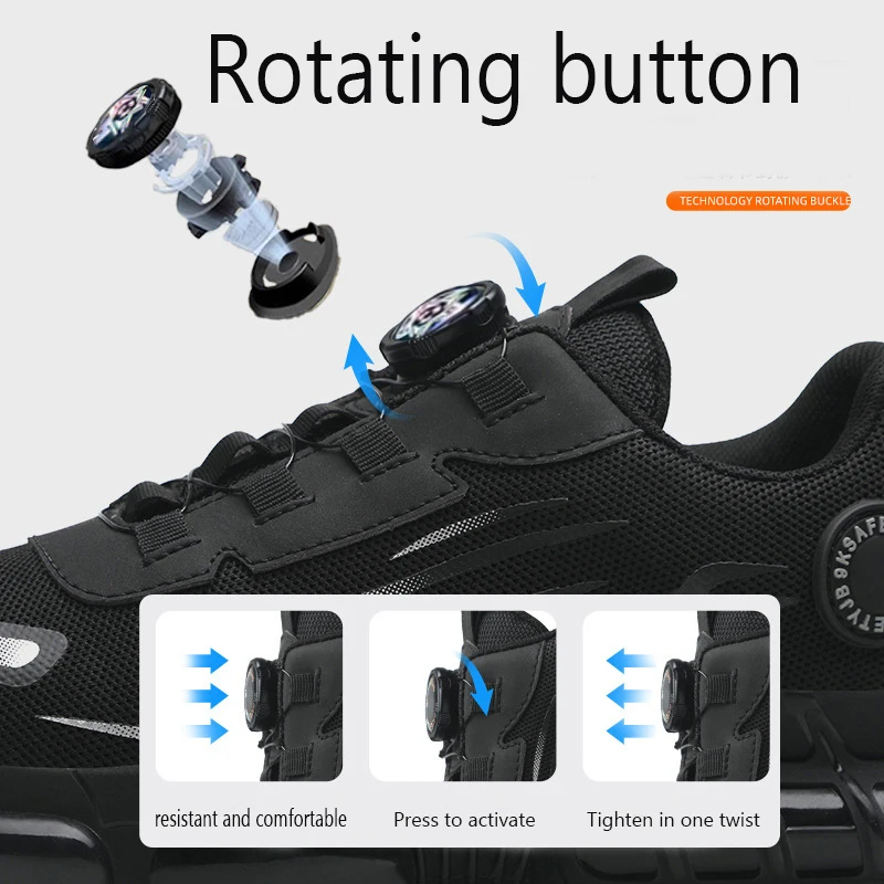 Cross Border Labor Protection Shoes Anti Smashing Anti Piercing Rotating Button Steel Toe Lightweight Wear-resistant Work Shoes