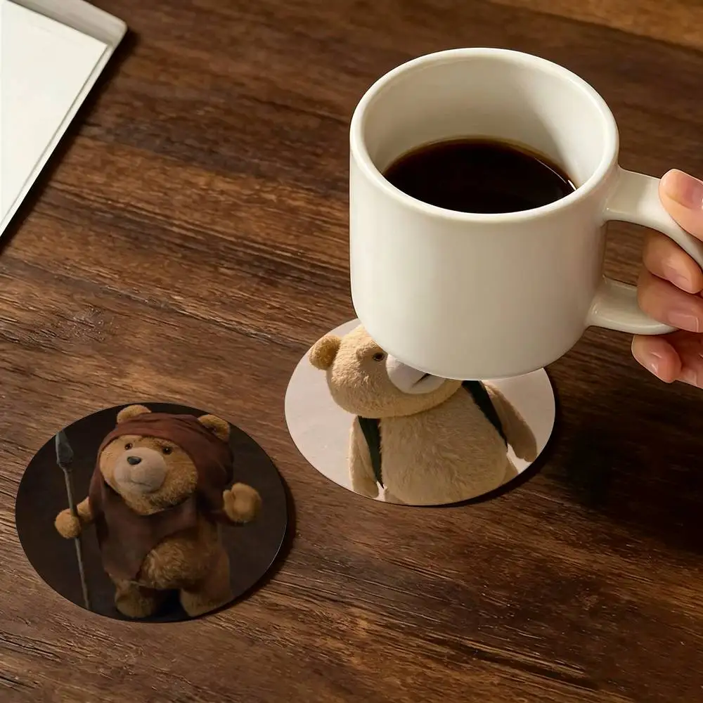 T-Ted Round Wooden Coaster Decorative Coffee Cup for Use in Coffee Shops Bars