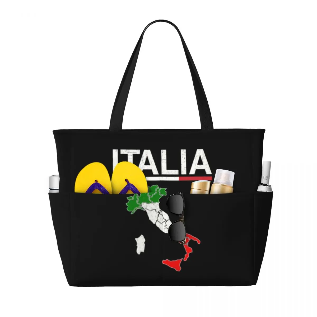 Custom Italy Flag Italian Map Beach Tote Bag for Women Patriotic Pride Big Compartment Gym Beach Travel Bags