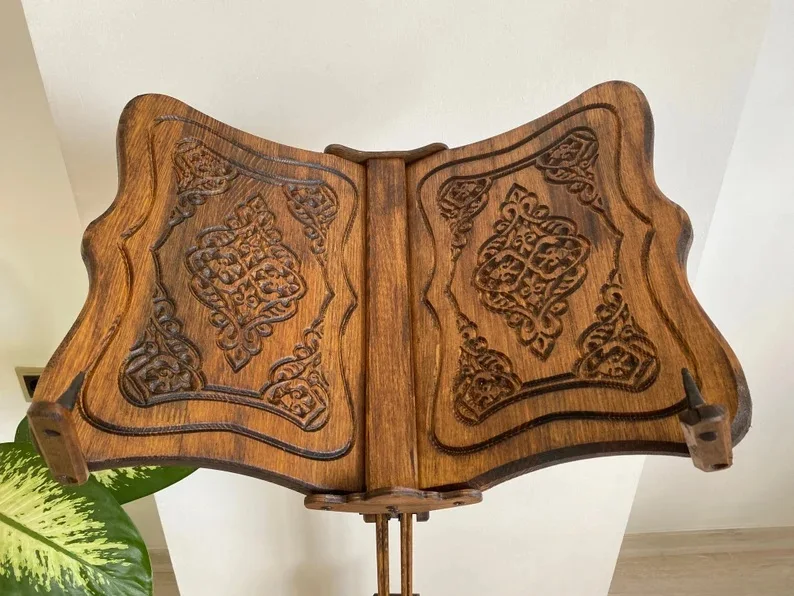 Quran Stand Large Size Moveable Wooden Carved Wood Stands Special Design for Muslim Quran Stand Rahel