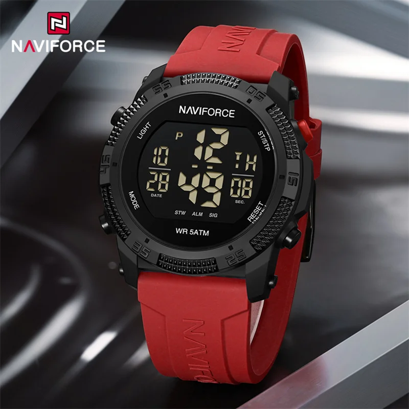 NAVIFORCE-Relógio de pulso eletrônico resistente à água masculino, relógio calendário simples, banda de silicone, moda popular, novo