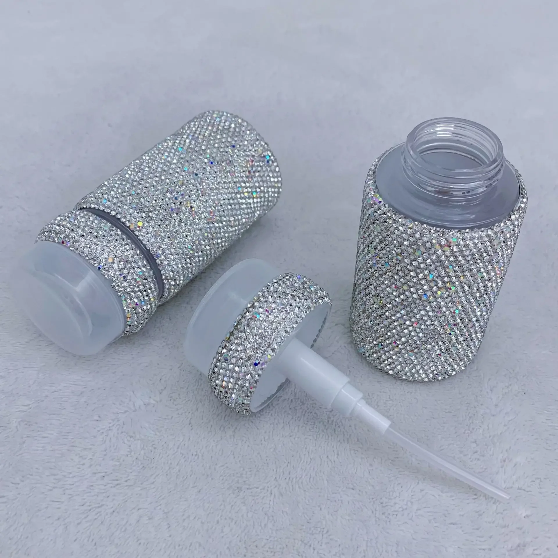 100ML Sparkling Rhinestone Cosmetics Split Bottle Press on Makeup Removal Moisture Box Travel Toner Storage Bottle Organization