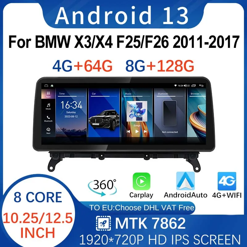 

Factory Price10.25"/12.5" 8+128G Android13 MTK7862 For BMW X3 F25 X4 F26 Video Player Multimedia Carplay Navigation Blue-tooth