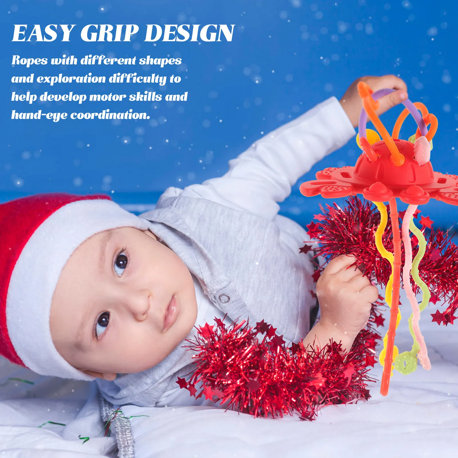 Silicone Pull String Teether Cartoon Interactive Baby Sensory Teething Pulling Educational Infant Travel Developmental