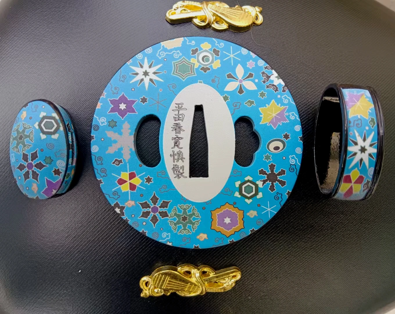 יד נמשך הביתה לקשט חרב חלק להב מגן טוקה פוצ 'י מואנקי Kashira 5 יח' ברזל לסמוראי kataba sabre יפן