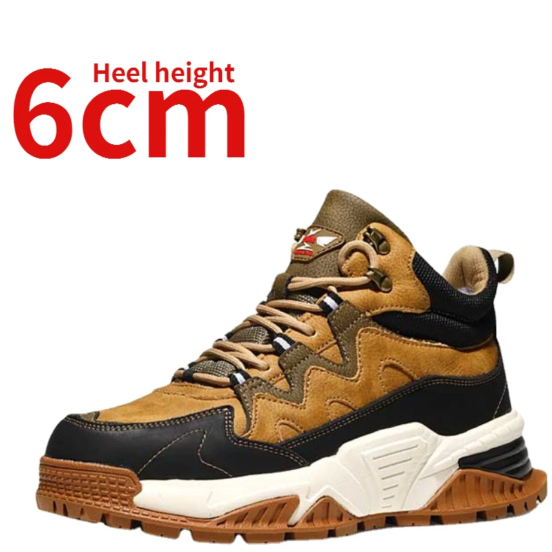 Leather Fur Integrated Boots Shoes for Men Increased 6cm Plush Thickened Winter Warm Anti Slip Cotton Shoes Wool Snow Boots Male