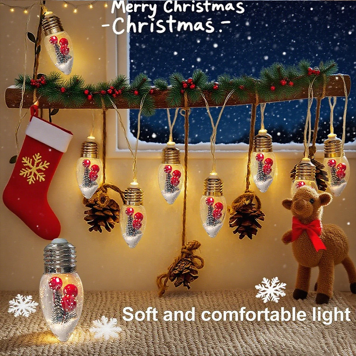 1 قطعة LED سنو غلوب لمبة سلسلة ضوء مع شجرة عيد الميلاد وتوت الأحمر بطارية تعمل بالطاقة للمنزل فناء رف الموقد زينة عيد الميلاد