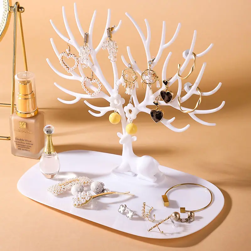 Jewelry Display Stand Tray Tree Storage Racks Earrings Necklaces Rings Jewelry Boxes Case Desktop Organizer Holder Make Up Decor
