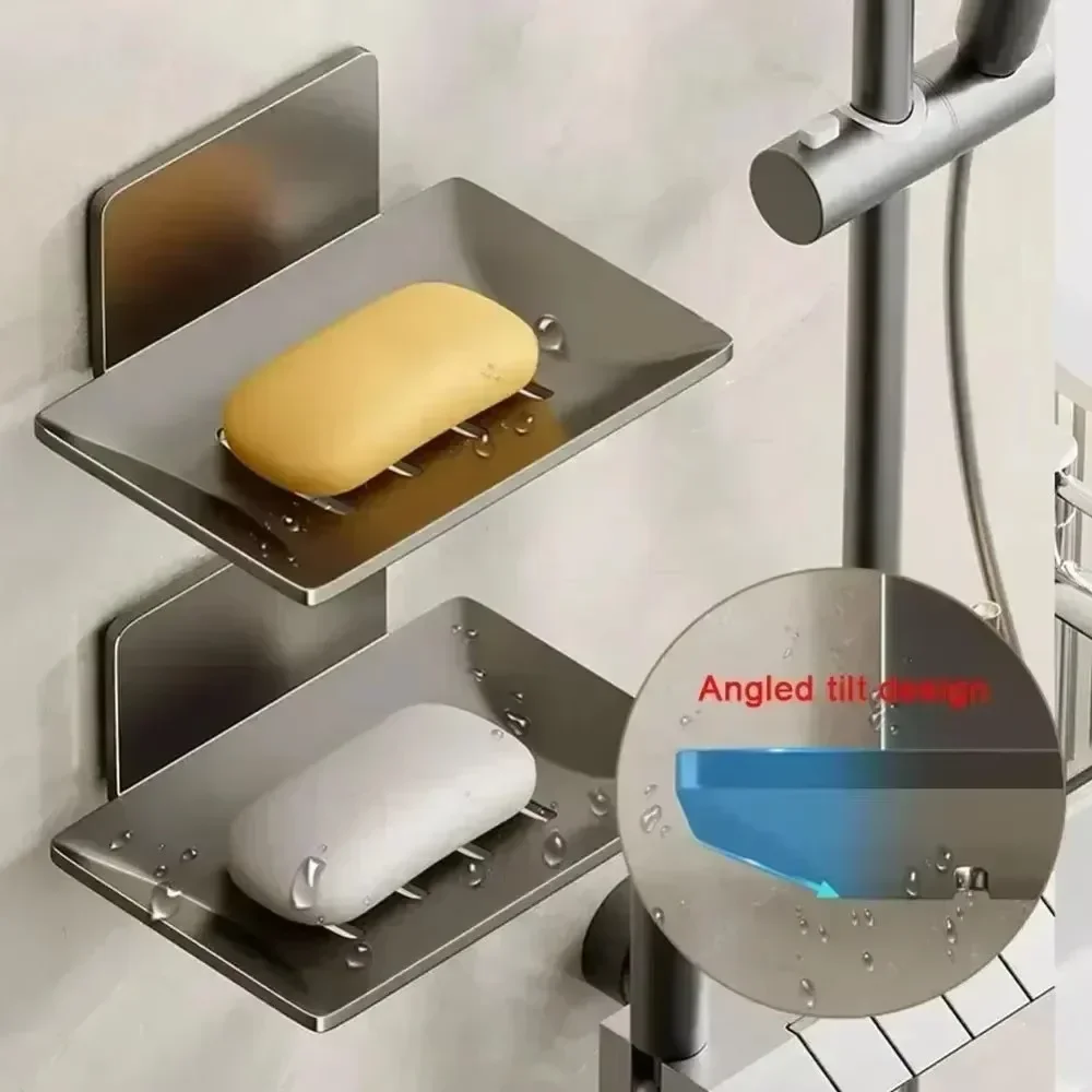 

Bathroom Aluminum Alloy Soap Dish Free-Punching Wall Mounted Soap Sponge Holder Organizer Accessories Kitchen Soap Holder
