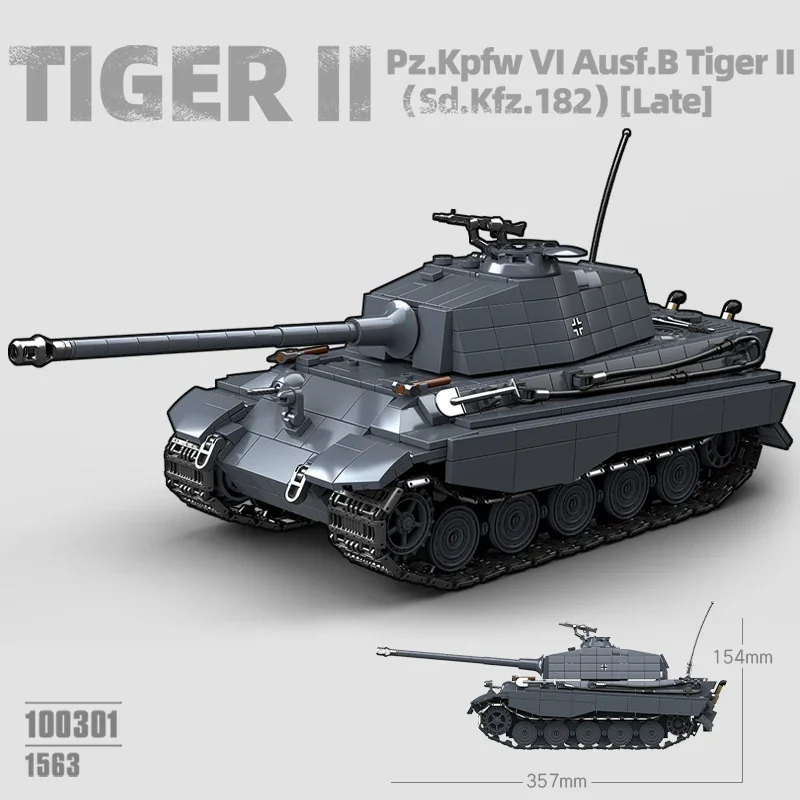 Le char lourd King Tiger Sd.Kfz. Blocs de construction de la seconde guerre mondiale, tigre noir, voiture blindée sur chenilles, modèle de jouet pour garçon, 182 100301