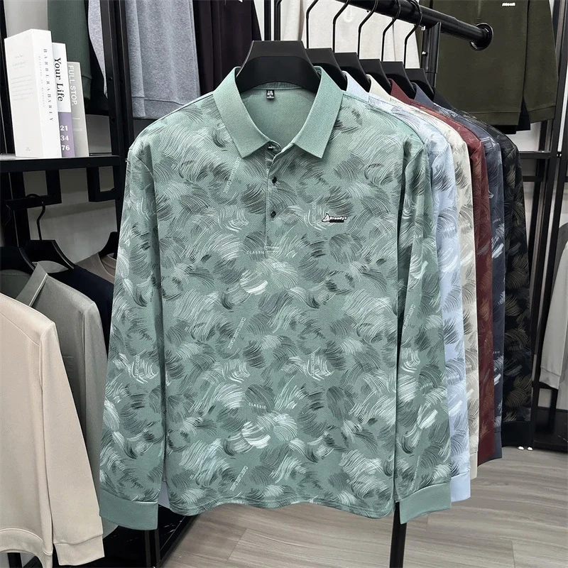 Summer Mens Printed Polo Top Lap Collar Button Design Soft Breathable Mesh Fabric Office And Daily Wear Garment