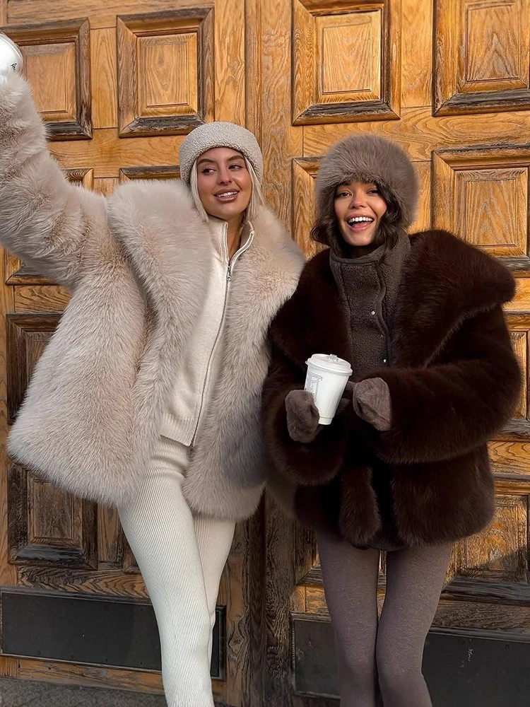 Faux Bontjassen voor Vrouwen Y2K Winter Dikke Losse Streetwear Revers Pluizige Bont Jas Koreaanse Luxe Harige Kunstbont Bovenkleding