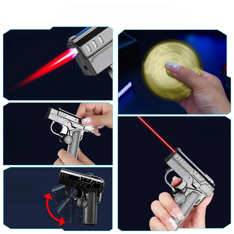 Multifunctional Folding Inflatable Lighter Windproof Spray Red Flame Decompression Gyroscope Lighter Cigarette Accessories Gift