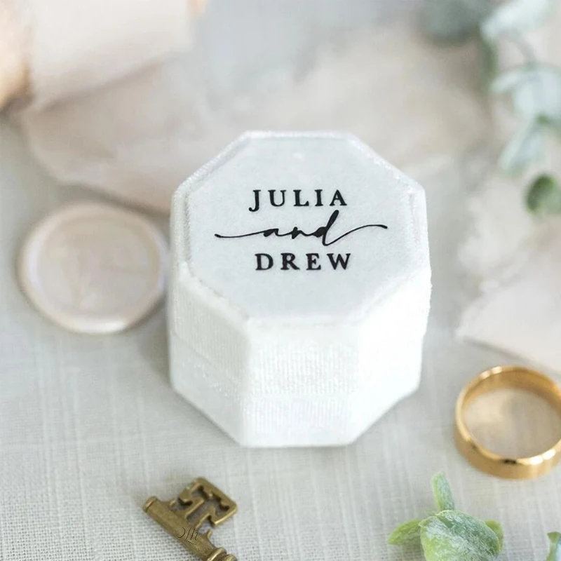 Custom Wedding Rings Box One Two Triple Slot Octagon White Velvet Ring Box Engagement Ring Box Personalized Wedding Ring Box