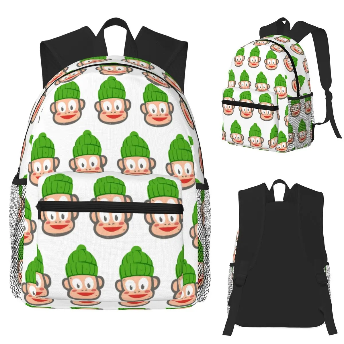 

Monkey With Green Beanie Student Backpack School Bag Hiking Travel Daypack for Men Women Fashion Bookbag Shoulder Bags