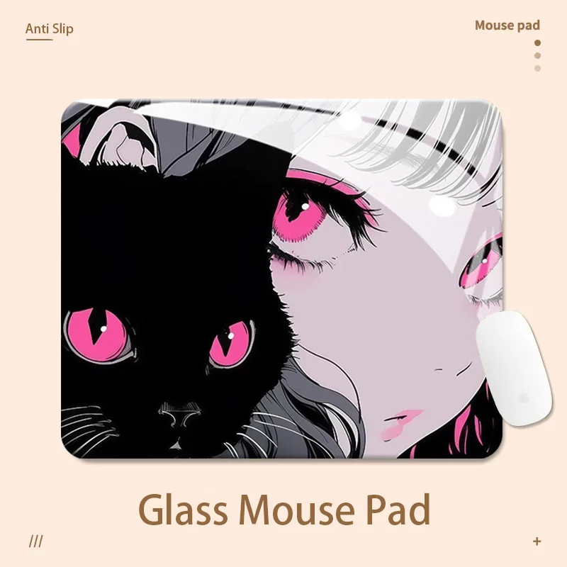 

Kawaii Cat Anime Anime Pink tender Girl Glass Mouse Pad E-sports Games Computer Mouse Keyboard Desktop Decoration Non slip Pad