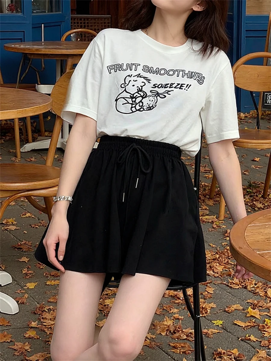 

Женские шорты с широкими штанинами, эластичным поясом и мягким шнурком, идеально подходящие для лета, повседневная свободная одежда в корейском стиле