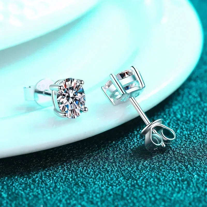 Elegant Store PT950 Platinum Oval Female Earrings, 0.5/1/2ct Moissanite Stud Earring for Women Luxury Wedding Party Jewelry