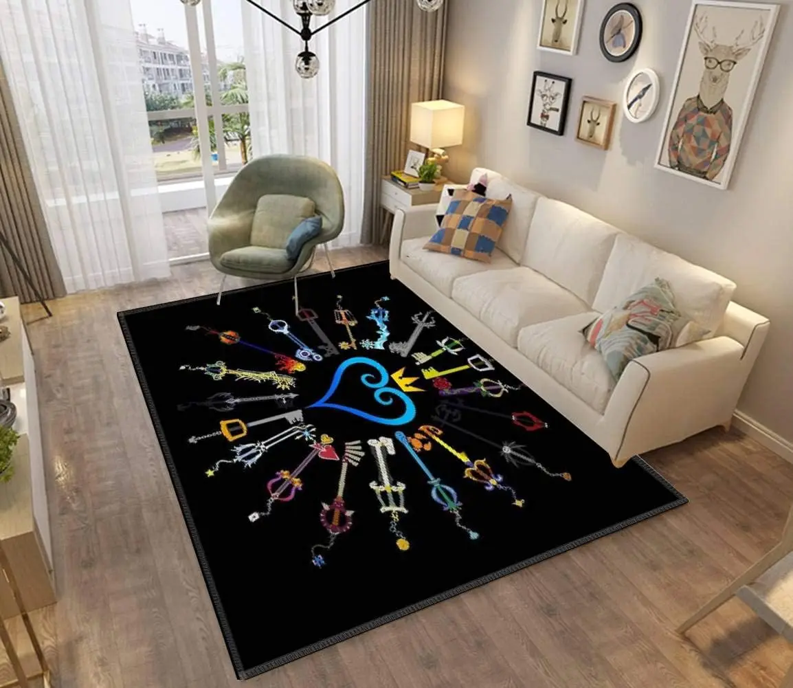 Kingdom Hearts Keyblade Collection Rug Black Background Blue Heart Center Gamer Theme