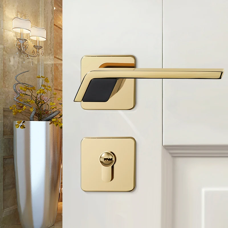 Luxury European American Modern Gold Door Lock Light Solid Wood Interior Door Lock Bedroom Split Handle Knob