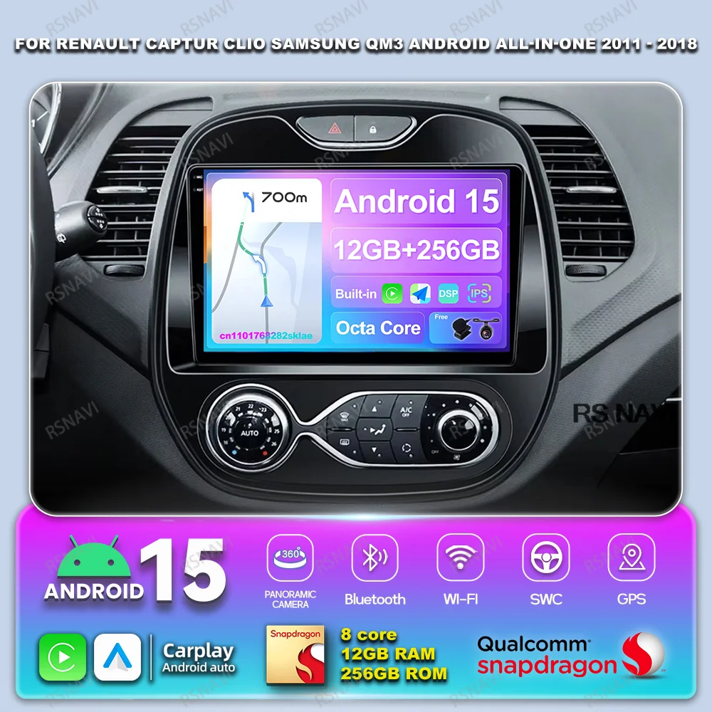 Car Radio Android 15 For Renault Captur CLIO Samsung QM3 2011- 2016 2017 2018 Stereo DSP Multimedia 5G WIFI DVD Qualcomm QLED BT