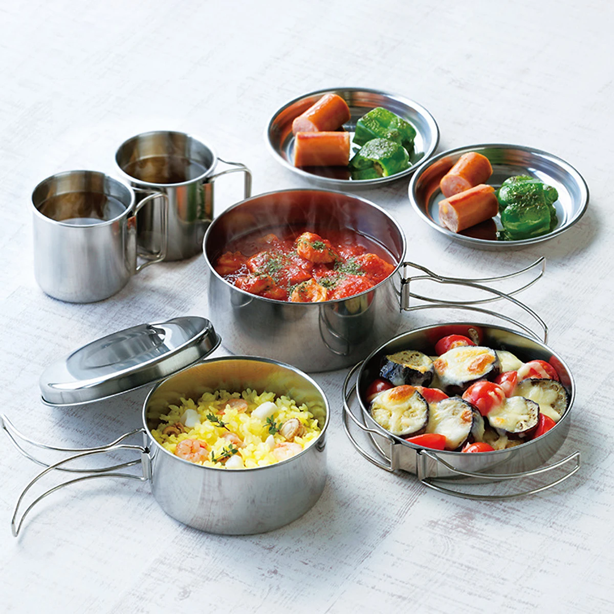 

Stainless Steel Camping Cookware Kit Portable Foldable Long H Silver Outdoor Hiking Fishing Picnic Set Travel