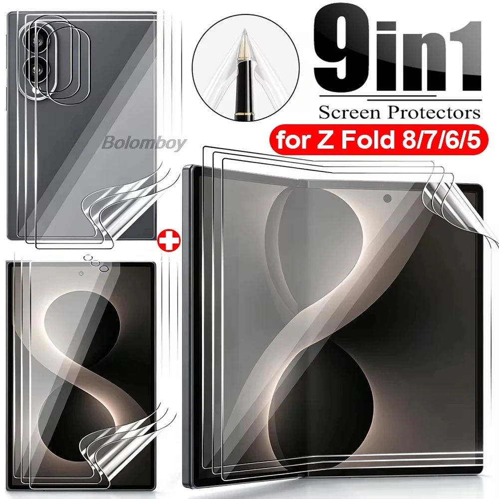 9in1 Z Fold 8 Ultra Hydrogel Film for Samsung Galaxy Z Flip 8 7 6 5 HD Clear Inner Outer Rear Screen Protectors Protective Films