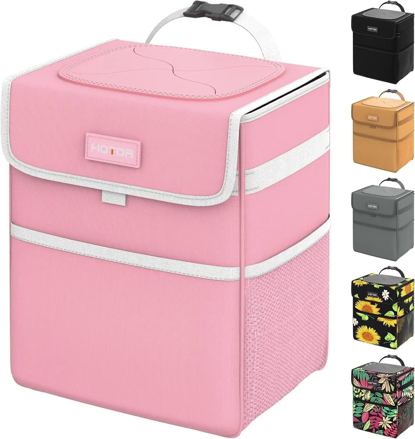 

Pink Leak-Proof Hanging Trash Bag with Storage Pockets, Adjustable Straps, Magnetic Snaps, Waterproof Car Garbage Bin
