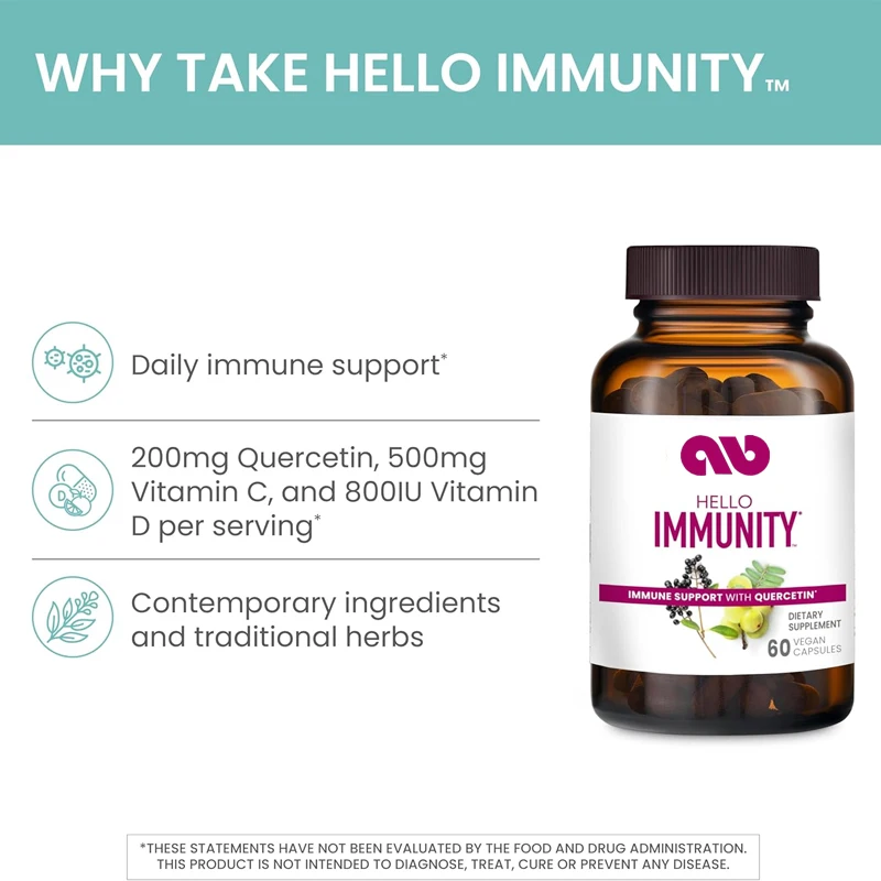 Hello Immunity , Provide daily immune support, vegetarian, gluten free, 60 capsules