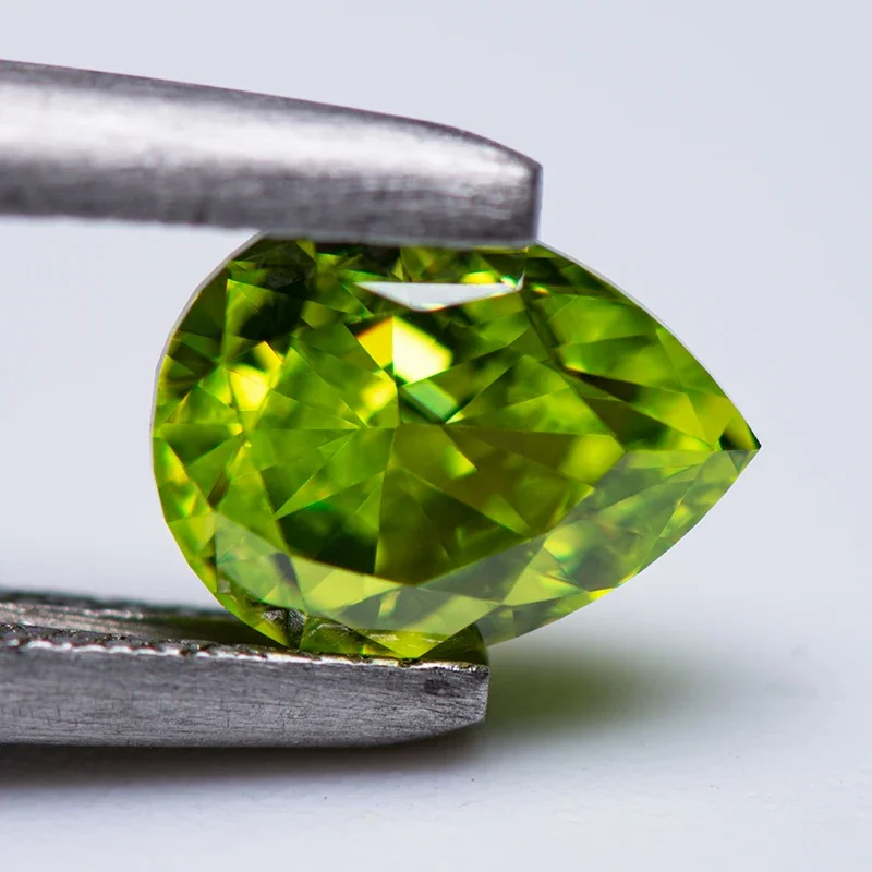 Cubic Zirconia Synthetic Gemstone 5A Grade Quality Apple Green Color Pear Shape 4k Crushed Ice Cut Loose Lab CZ Stones Jewelry