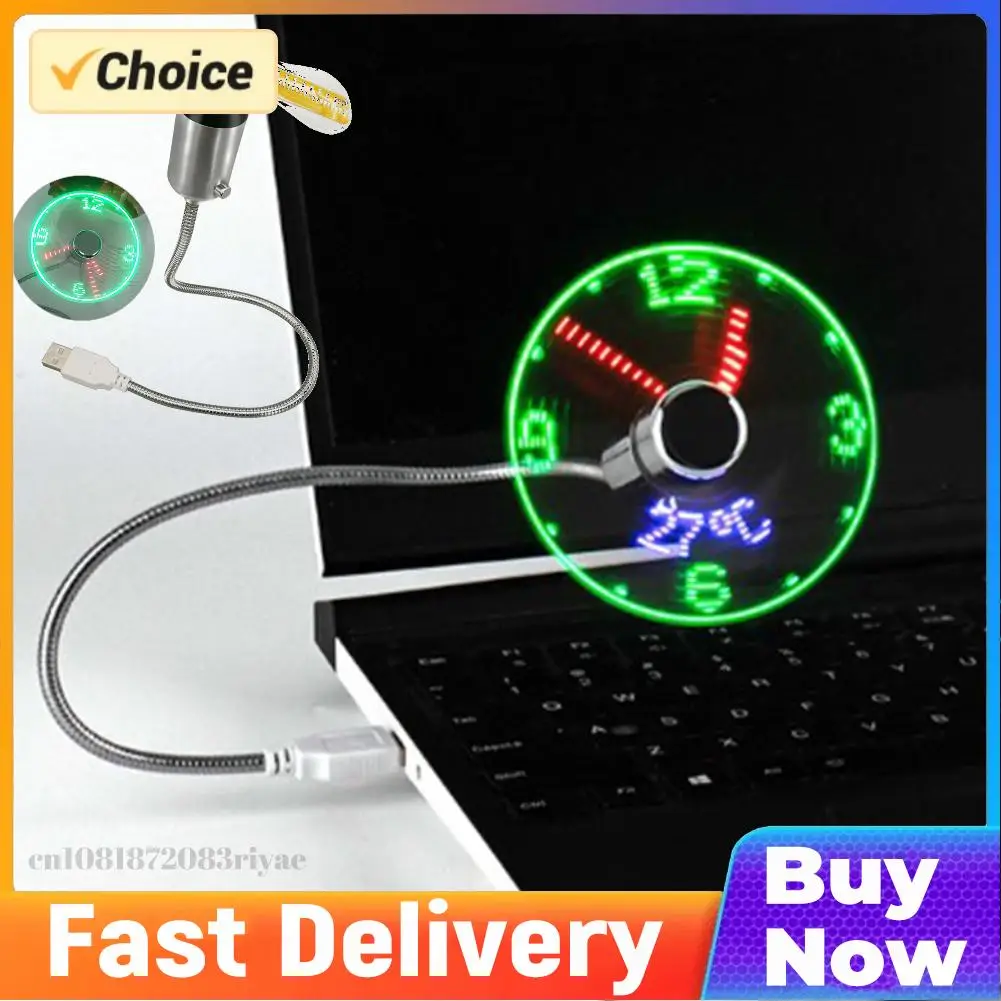 Clock Fans DC 5V Metal Mini Fan Real Time Display LED Clock Fan Portable USB Gadgets Hand Flexible Gooseneck Small Glowing Clock
