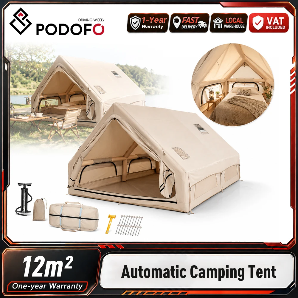 Podofo 12 ㎡ Tenda da campeggio gonfiabile istantanea, tenda ad aria, ampio rifugio per esterni, tessuto Oxford 210D resistente alle intemperie con lucernario, doppie porte AB, tenda da campeggio per