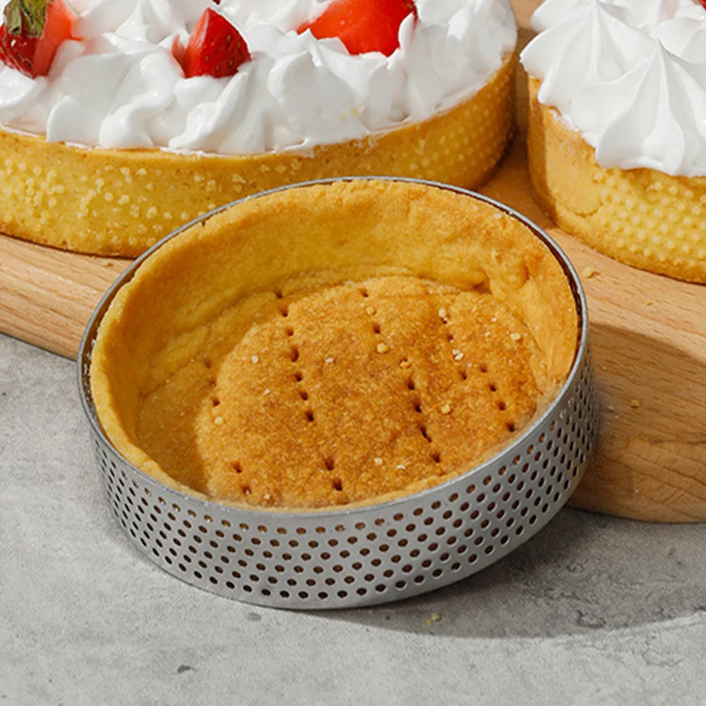 

2pcs Stainless Steel Mousse Mold Perforated Cake For Baking Tarts Desserts Easy Release Non Stick Ideal Kitchen Bakery Use