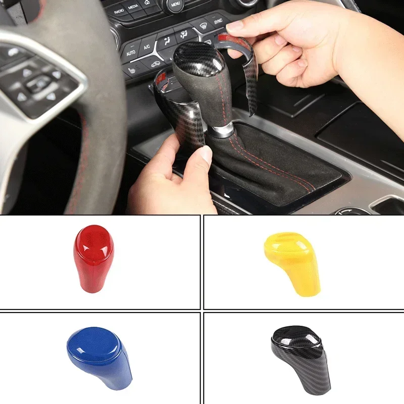 For 2014-19 Chevrolet Corvette C7 ABS Carbon Fiber Car Styling Car Center Console Gear Shift Head Cover Sticker Car Accessories