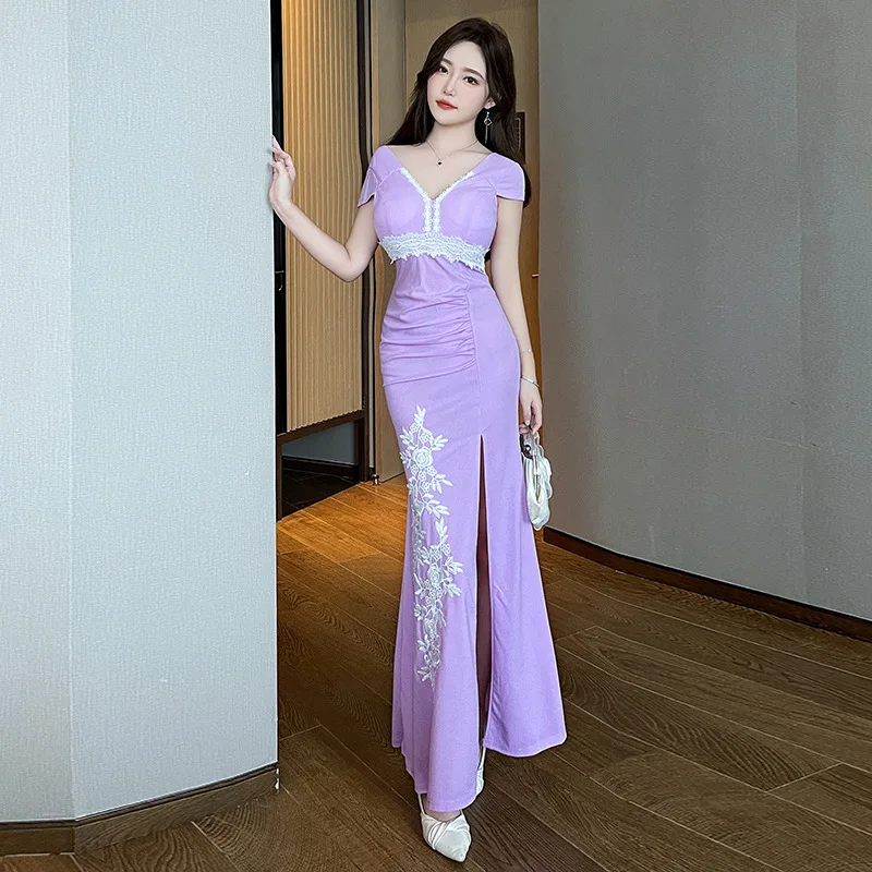 

Modern Dance Long Dresses Sexy Women Show Dance Wear Stage Costume Party Practice Clothes Oriental Performance Embroidery Dress