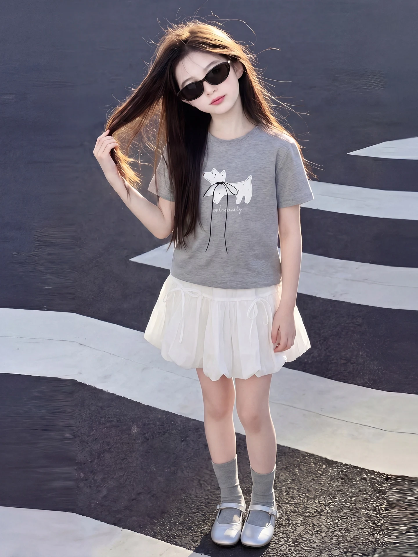 女の子夏服2026新作韓国風半袖花柄スカートツーピースセット子供服セット女の子用