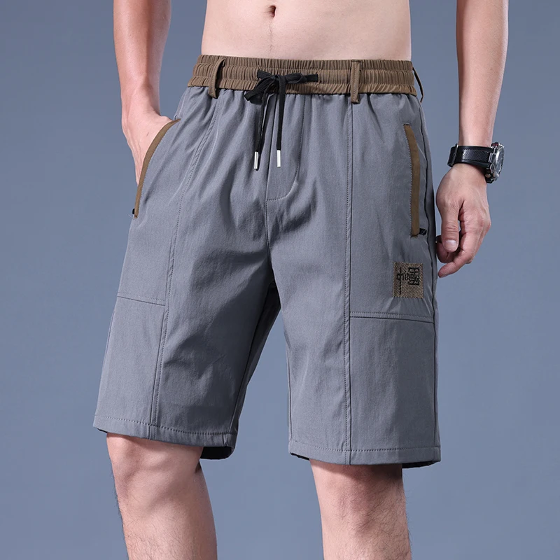 Beach Basic Spliced Knee Pants Elastic Drawstring Summer Fashion Contrasting Colors Men\'s Clothing Patch Designs Casual Shorts